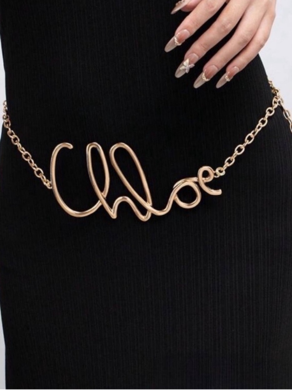 Chloe Gold Script Logo Chain Belt